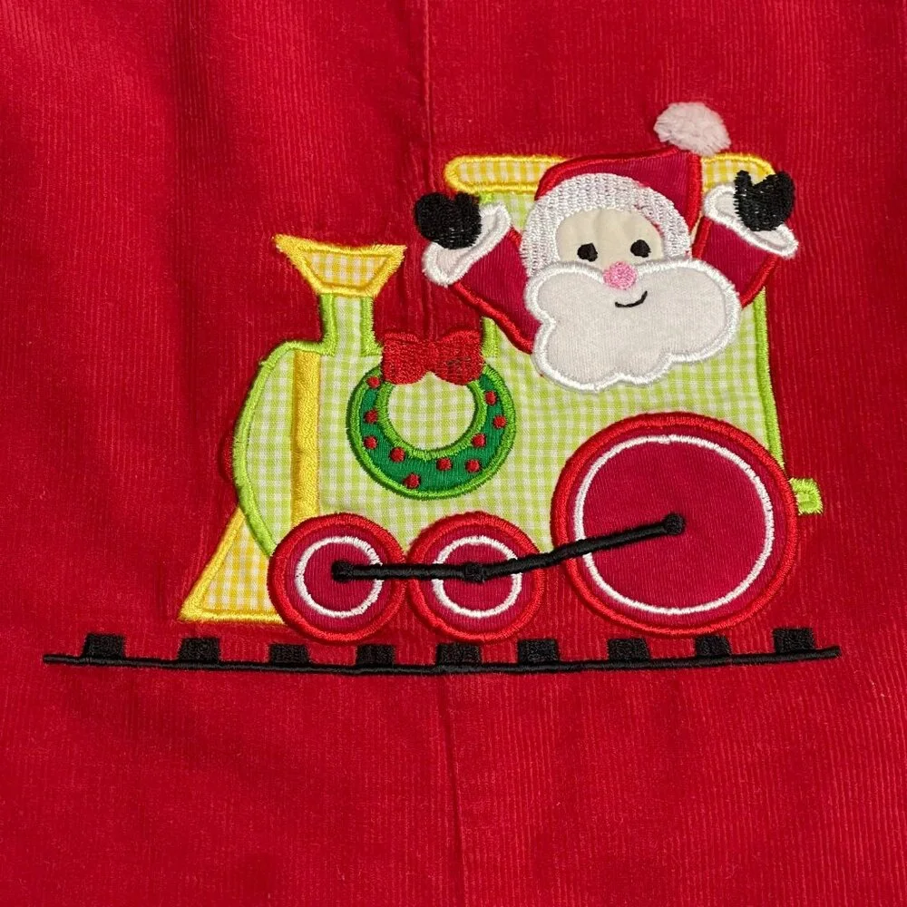 Castles & Crowns Santa Train Longalls‎ Baby 6-9M Cotton Red Corduroy Overalls
